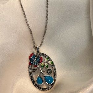 925 SILVER SIMULATED TURQUOISE MARCASITE NECKLACE